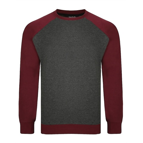 Bigdude Raglan Contrast Crew Neck Sweatshirt Charcoal/Burgundy