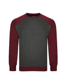 Bigdude Raglan Contrast Crew Neck Sweatshirt Charcoal/Burgundy