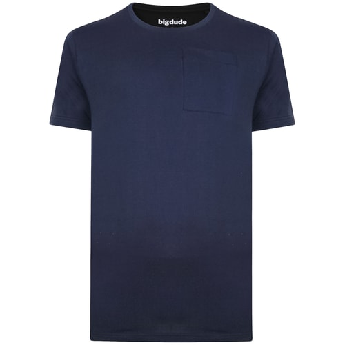 Bigdude Plain Crew Neck T-Shirt With Pocket Navy