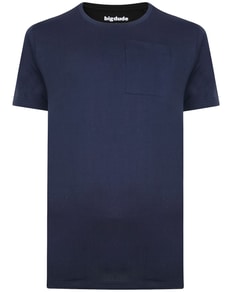 Bigdude Plain Crew Neck T-Shirt With Pocket Navy