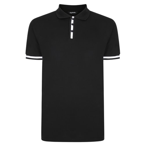 Bigdude Contrast Stripe Placket With Tipped Cuff Polo Shirt Black