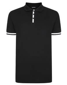 Bigdude Contrast Stripe Placket With Tipped Cuff Polo Shirt Black