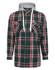 Bigdude Hooded Flannel Checked Shirt Green/Red Tall