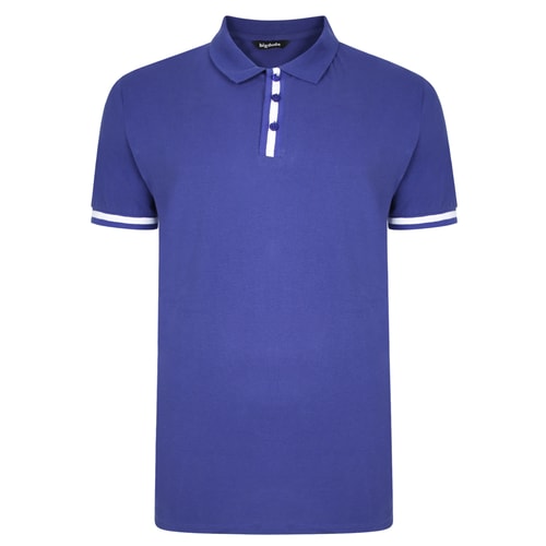 Bigdude Contrast Stripe Placket With Tipped Cuff Polo Shirt Cobalt