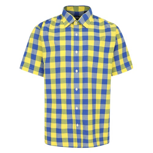 Bigdude Checked Poplin Short Sleeve Shirt Yellow/Blue