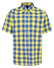 Bigdude Checked Poplin Short Sleeve Shirt Yellow/Blue