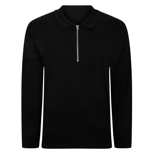 Bigdude Smart Single Jersey Long Sleeve Polo With Zip Black Tall