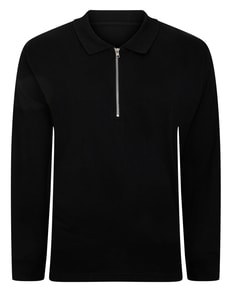 Bigdude Smart Single Jersey Long Sleeve Polo With Zip Black Tall