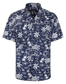 Bigdude Tropical Trees Viscose Relaxed Collar Shirt Blue Tall