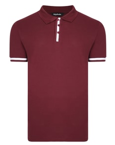 Bigdude Contrast Stripe Placket With Tipped Cuff Polo Shirt Burgundy