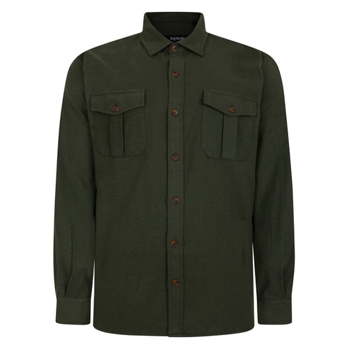 Bigdude Plain Flannel Long Sleeve Shirt Dark Olive