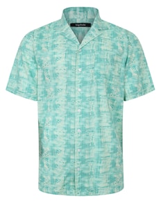 Bigdude Ethnical Viscose Relaxed Collar Shirt Green Tall