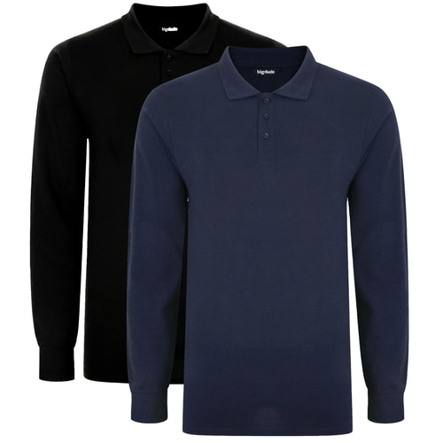 Bigdude Twin Pack Long Sleeve Polos Black/Navy Tall