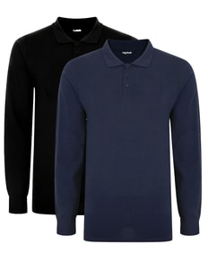 Bigdude Twin Pack Long Sleeve Polos Black/Navy Tall