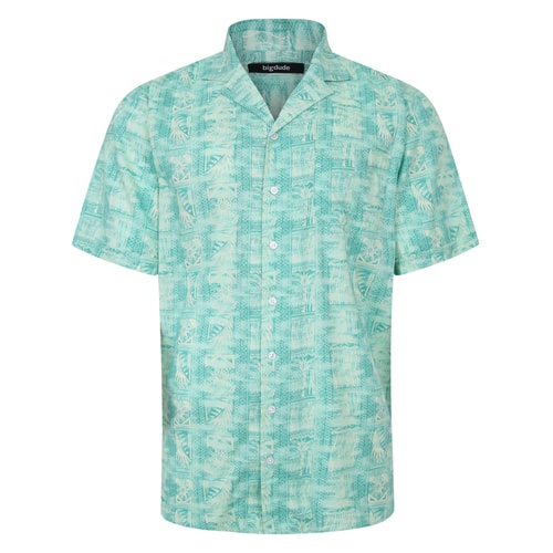 Bigdude Ethnic Viscose Relaxed Collar Shirt Green