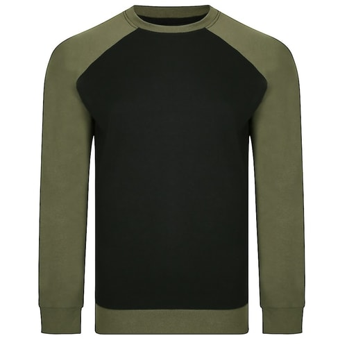 Bigdude Raglan Contrast Crew Neck Sweatshirt Black/Khaki