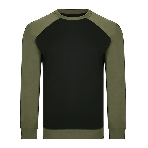 Bigdude Raglan Contrast Crew Neck Sweatshirt Black/Khaki