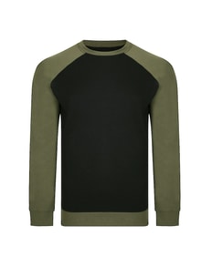 Bigdude Raglan Contrast Crew Neck Sweatshirt Black/Khaki