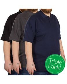 Bigdude 3 Pack Plain Polo Shirts Black/Charcoal/Navy