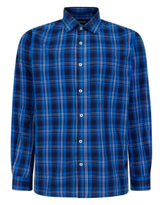 Bigdude Checked Poplin Long Sleeve Shirt Blue/Navy Tall