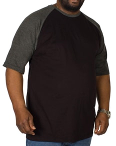 Bigdude Contrast Raglan Sleeve T-Shirt Black/Charcoal